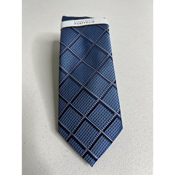 Perry Ellis Portfolio Blue and Gray Plaid Pattern Designer Tie NWT - Picture 1 of 7